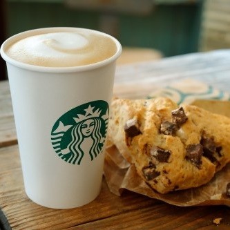 Starbucks latte, chocolate chunk scones